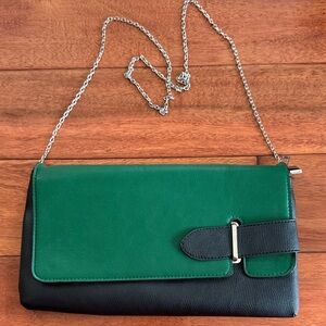 Mod Green And Black Faux Leather Clutch Crossbody Shoulder Bag retro